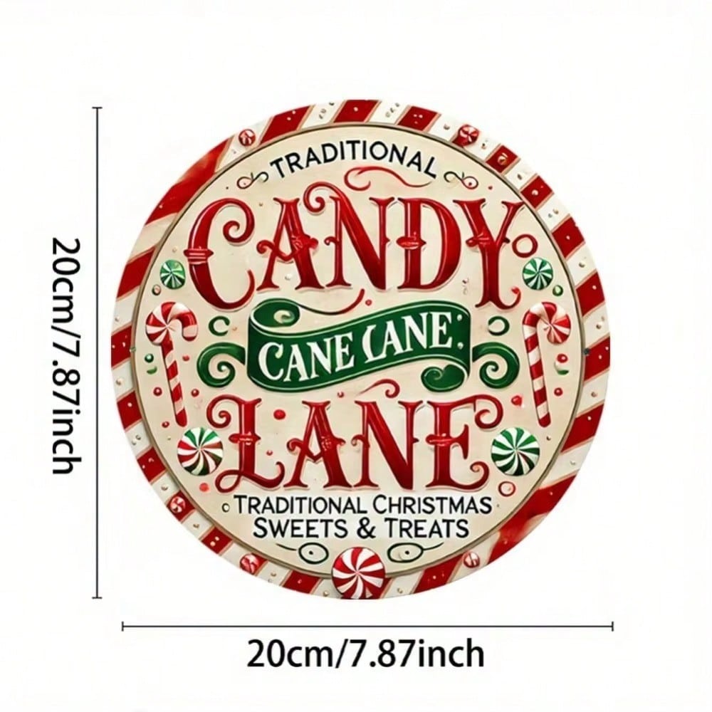 Vintage Christmas Candy Cane Lane Metal Sign Wall Art Durable Rustic Tin Plaque For Home Garden Bar Decor