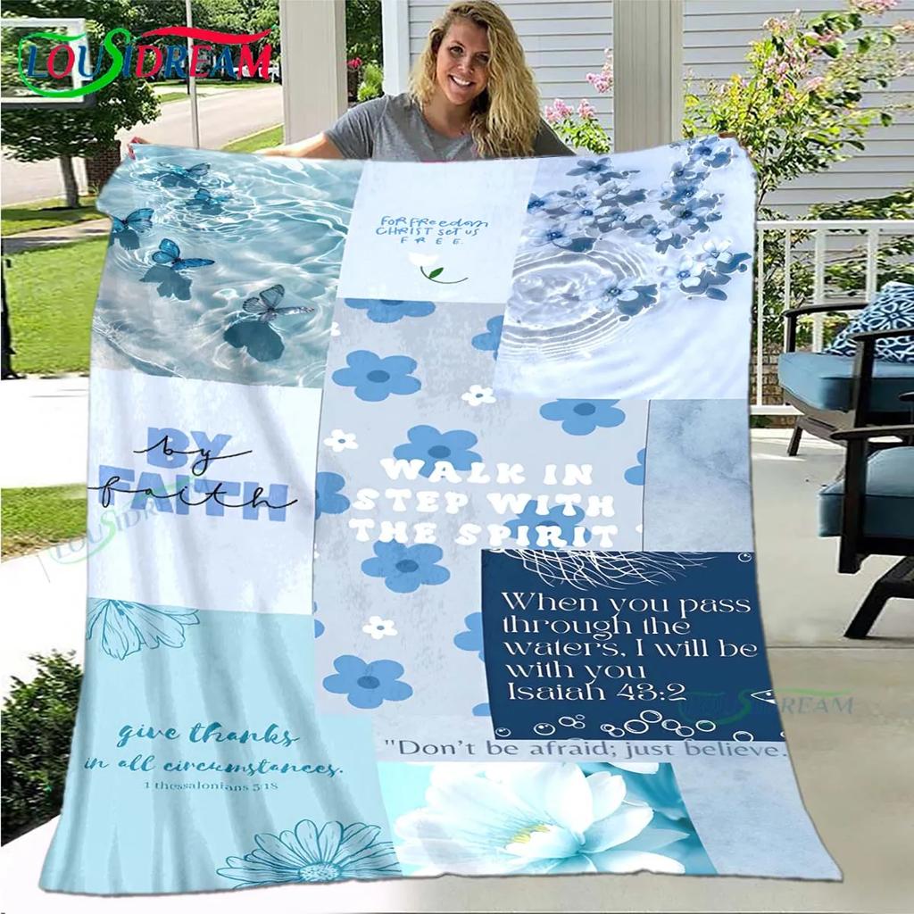Fashion Bible Verses Jesus Pattern Blanket Flannel Thin Blanket Portable Home Travel Office Lunch Break Blanket Birthday Gift