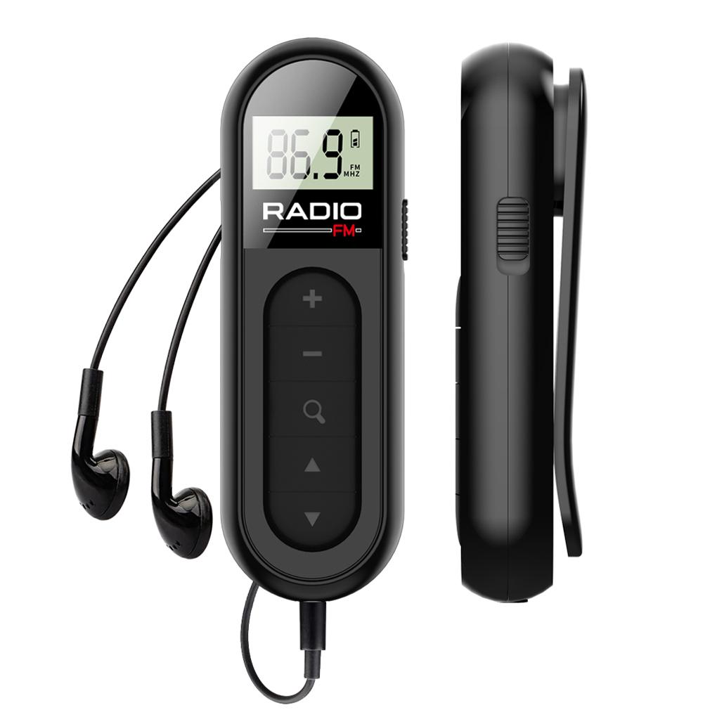 3.5mm Mini Pocket FM Radio 76-108MHZ Rechargeable Portable Radio Receiver with Backlight LCD Display Headphone Receiving Antenna