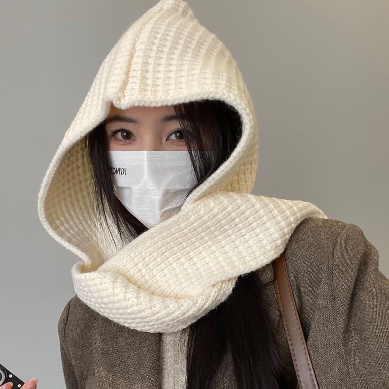 Korean Balaclafa Hat Scarf One Piece Women's Two Piece Set Autumn and Winter Hooded Scarf Warm Cloak Knit Hat