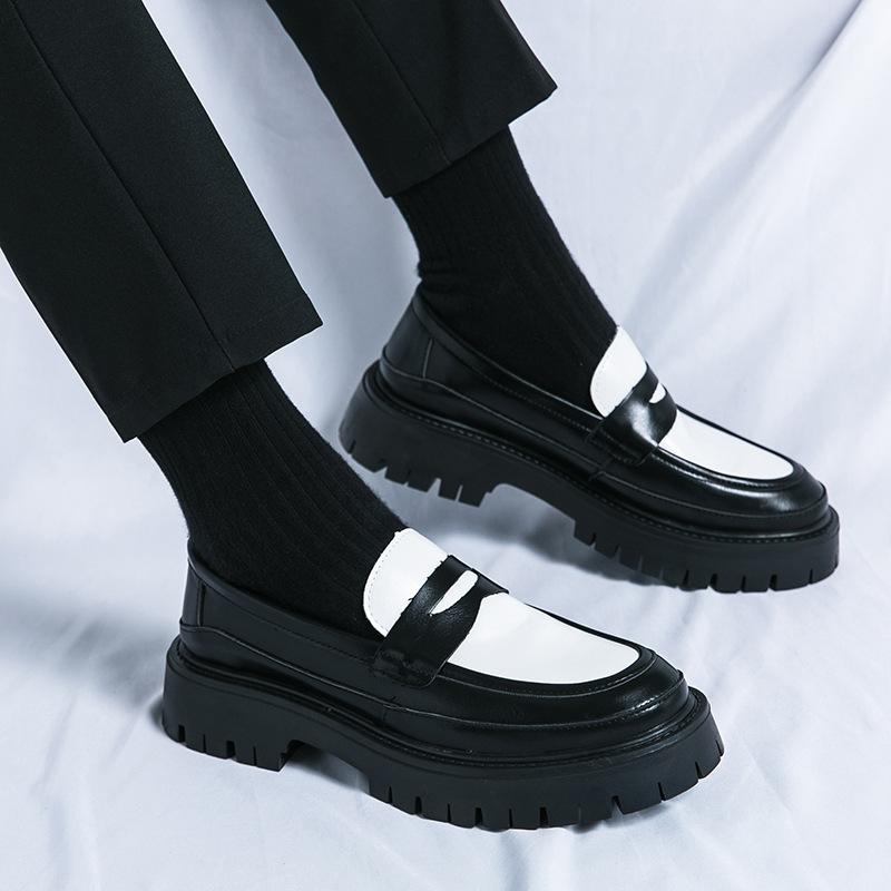 Four Seasons New Men's Low-top Thick-soled Height-increasing Leather Shoes Korean Version Contrasting Color Tassel Casual Fashion Youth Men's Shoes