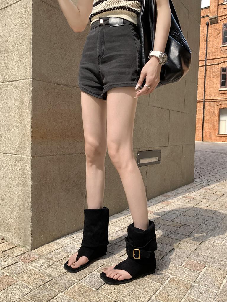 Spot Second Hair! Grape Mother Same Shoes Fashionable Spice Girls Wind Open Toes Thin Pile Medium Boots Toe Cold Boots Women