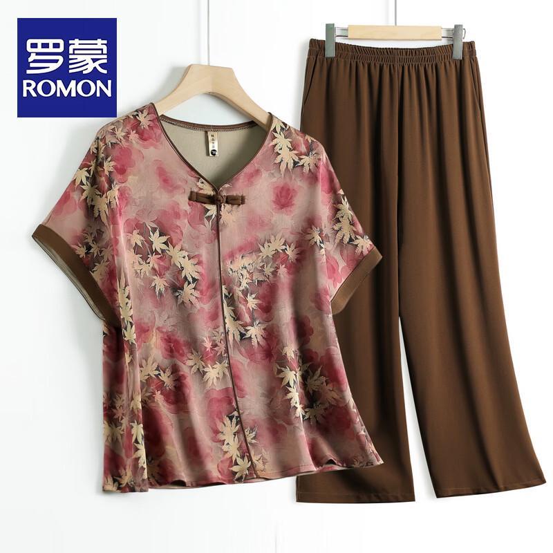 ROMON Women s Stylish Summer Short-Sleeve Two-Piece Set XL