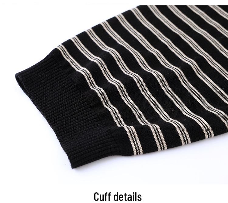 Mom's Stylish Spring Striped Lapel Knitwear for Middle-Aged & Elderly Women - Age-Reducing, Loose Fit T-shirt Top