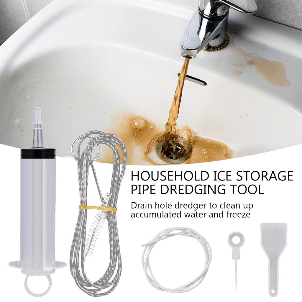 Fridge Dredging Kit Flexible Refrigerator Scrub Brush Reusable Fridge Drain Hole Dredging Remover Cleaning Syringe Shovel