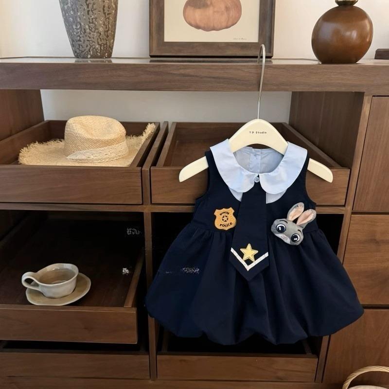 Summer Preppy Rabbit Police Officer Sleeveless Vest Dress Fashionable Cute Versatile Princess Dress For Women 90cm темно-синий