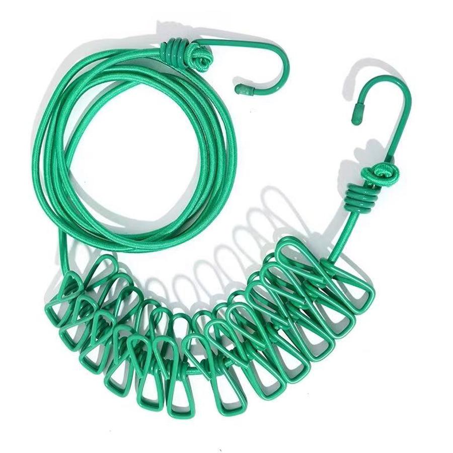 Corde à linge portable avec 12 pinces à linge, Corde à linge de voyage extensible rétractable élastique pour blanchisserie dans le jardin