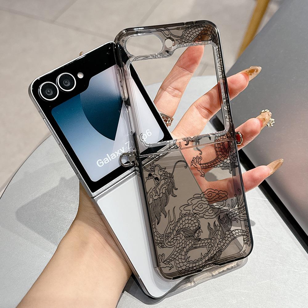 

Cartoon Cute Chinese Dragon Cases for Samsung Galaxy Z Flip3 Flip4 Flip5 Flip6 Flip7 5G Semi-transparent Foldable Soft TPU Cover Samsung Z Flip3 5G