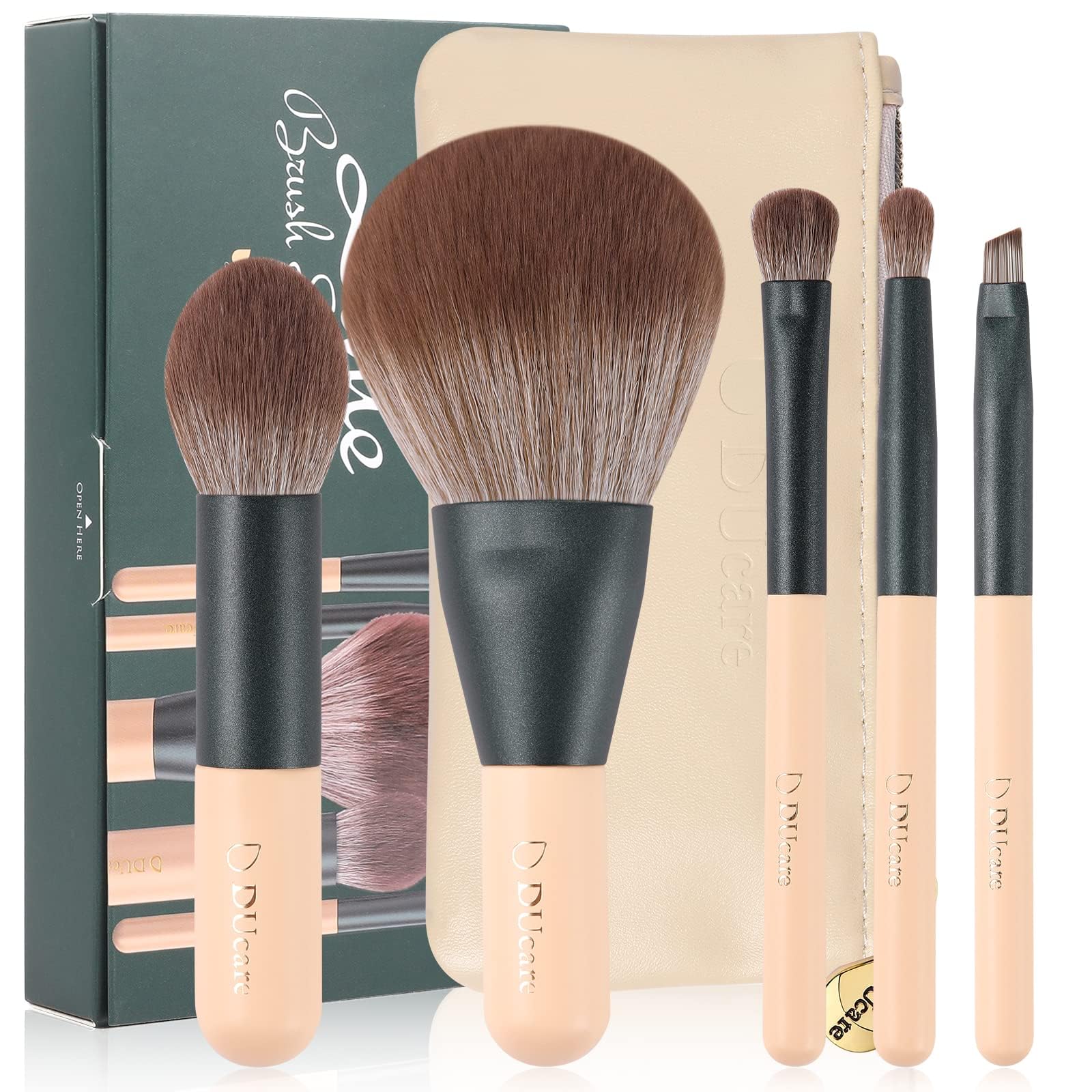 

DUcare Portable Makeup Brush Set of with PU Storage Premium Fiber Fluffy Powder Blush Eyeshadow Eyebrow Portable Makeup Popular Cute Brush Set 5,