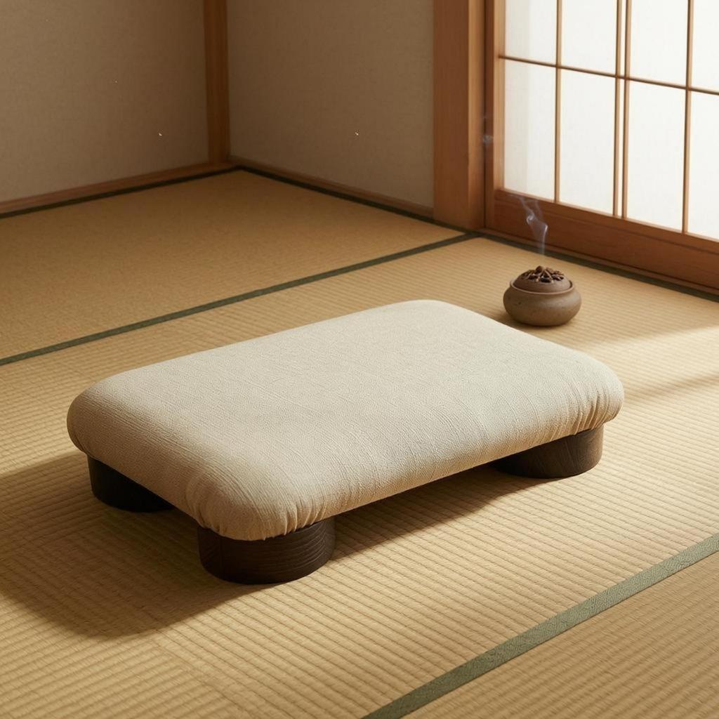 Small Rectangular Japanese Tatami Low Stool White Textile