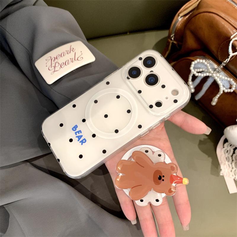 Polka Dot Wings Little Bear Magnetic Phone Stand Case for iPhone 17/16 Pro Max/15/14