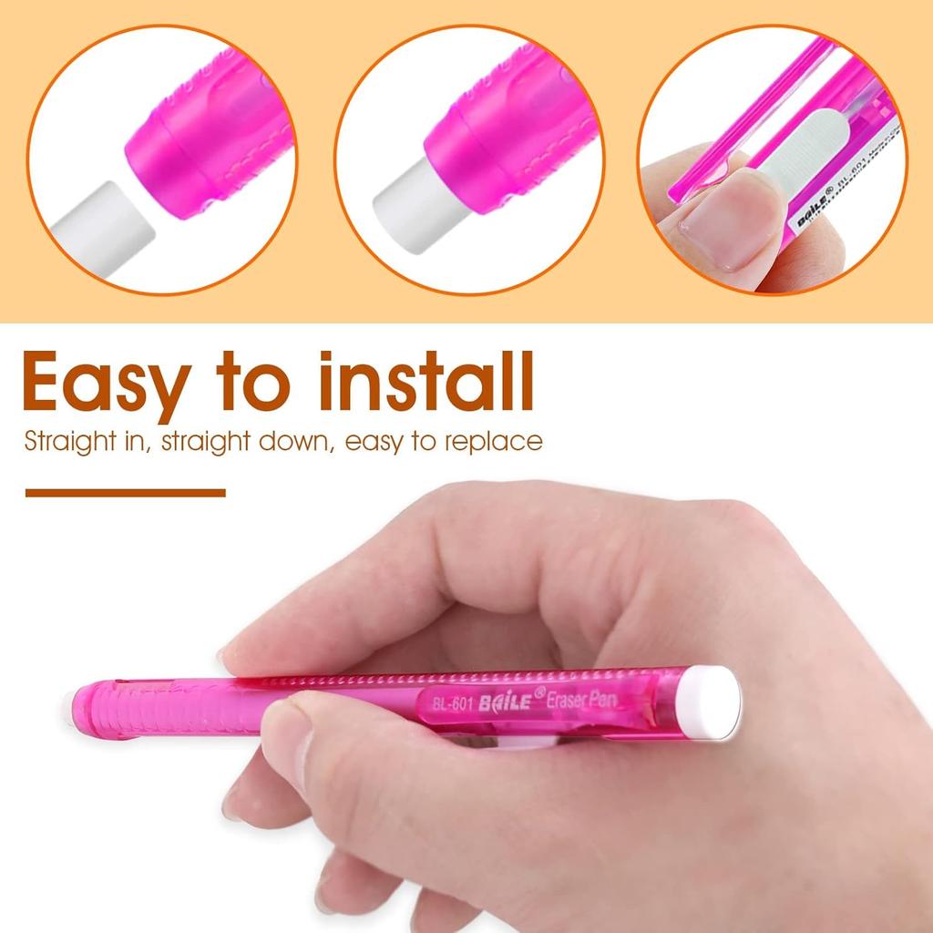 12 Pcs Erasers Pen-Style Set, Durable 6 Retractable Click Eraser Pen Shell + 6 Eraser, Good Cleaning Effect Erasers for Kids Students Artist Painting
