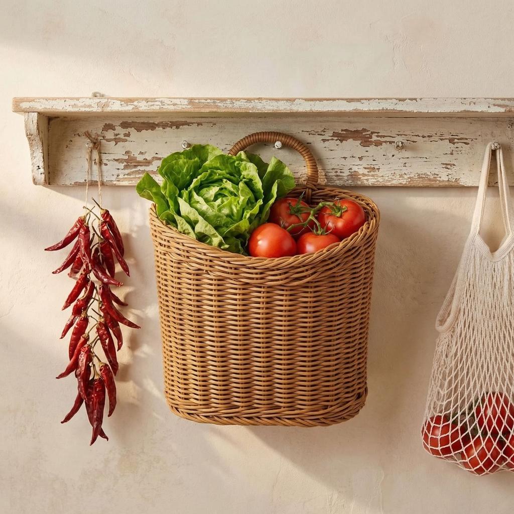 Hanging Woven Wicker Baskets, Handmade Rattan Wall-mounted Flower Pots, Wall-woven Storage Baskets