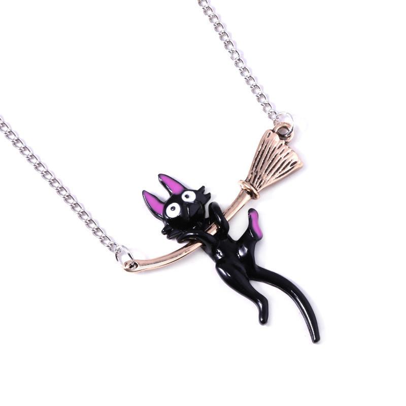 Delivery Kikis Service Naughty Black Cat Broom Necklace For Anime Gift Fans