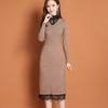 Lace Half Turtleneck Knitted Dress for Women Long-sleeved Solid-color Sweater Dress for Autumn and Winter Casual