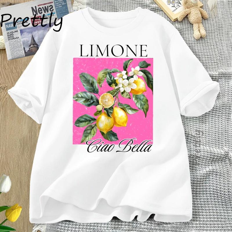 

Акварельные лимоны Футболка Limone Цветы лимона Футболка Модная футболка с цитрусовыми фруктами Милая летняя хлопковая футболка с коротким рукавом и графическим принтом 4XL