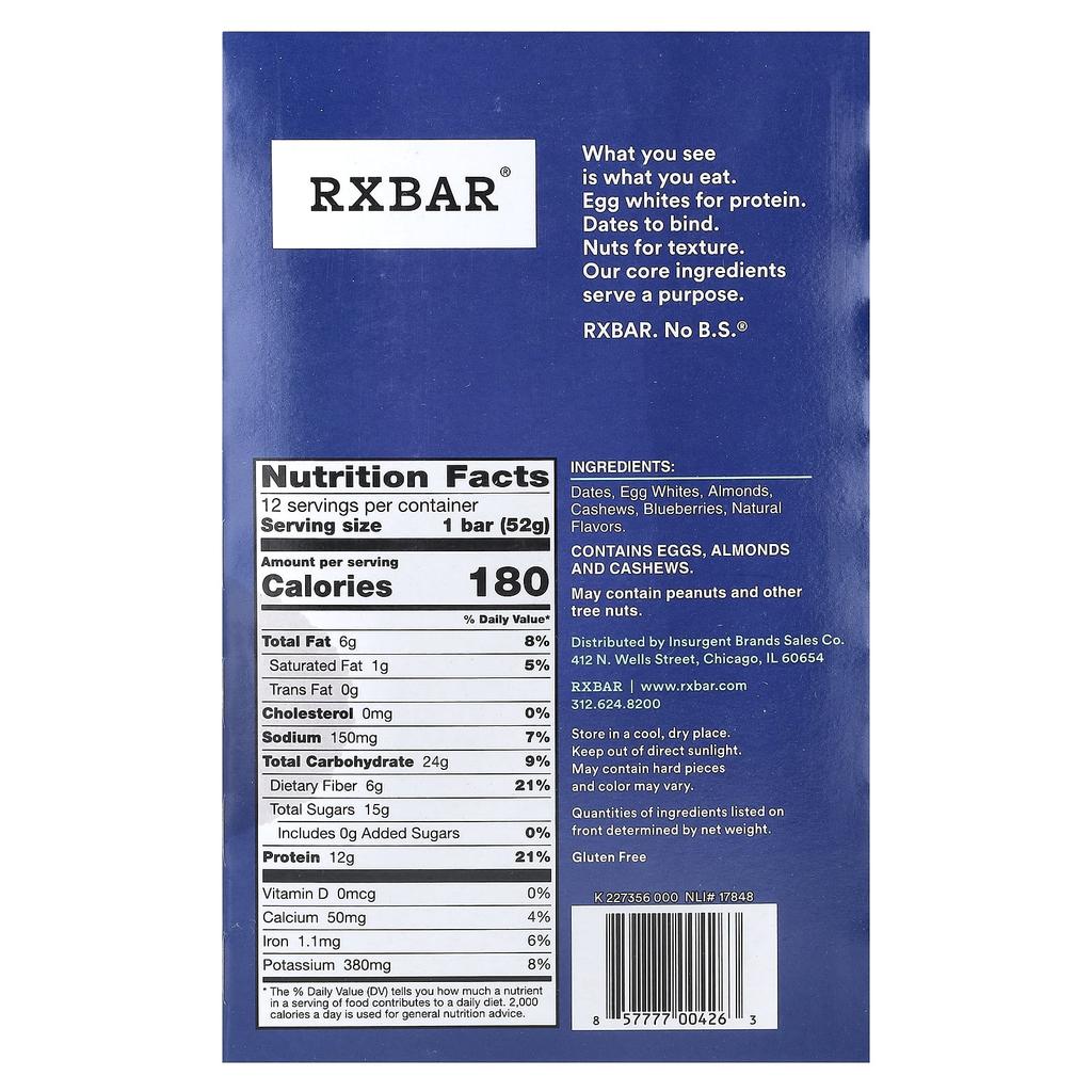 Protein Bar, Blueberry, 12 Bars, 52G (1.8Oz) Each