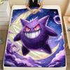 Purple Gengar Pattern Flannel Blanket, High Quality Comfortable for All Seasons, Home Decor, Warmth and Comfort, Perfect for Gifts.