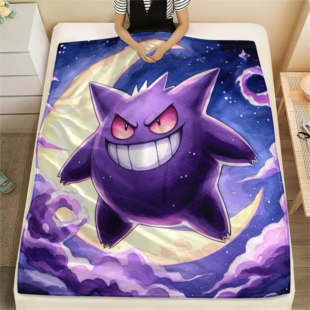 Purple Gengar Pattern Flannel Blanket, High Quality Comfortable for All Seasons, Home Decor, Warmth and Comfort, Perfect for Gifts.