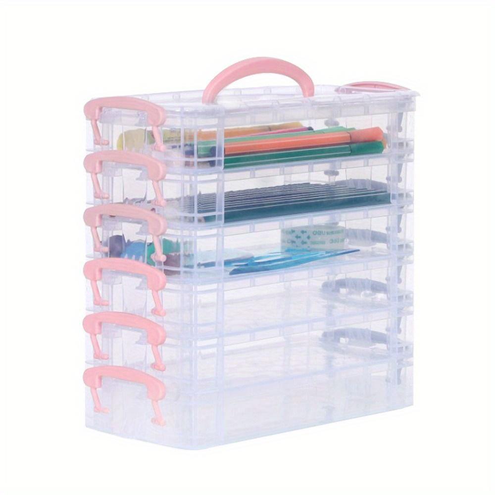 

6Layer Detachable Storage Boxes Paintbrush Box Watercolor Pen Storage Case Large Capacity Multi-Function Stationery Organizer School Supplies розовый
