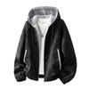 Men's Fleece Jacket Fleece Thickened Jacket Hooded Warm Leather Jacket Leather Texture