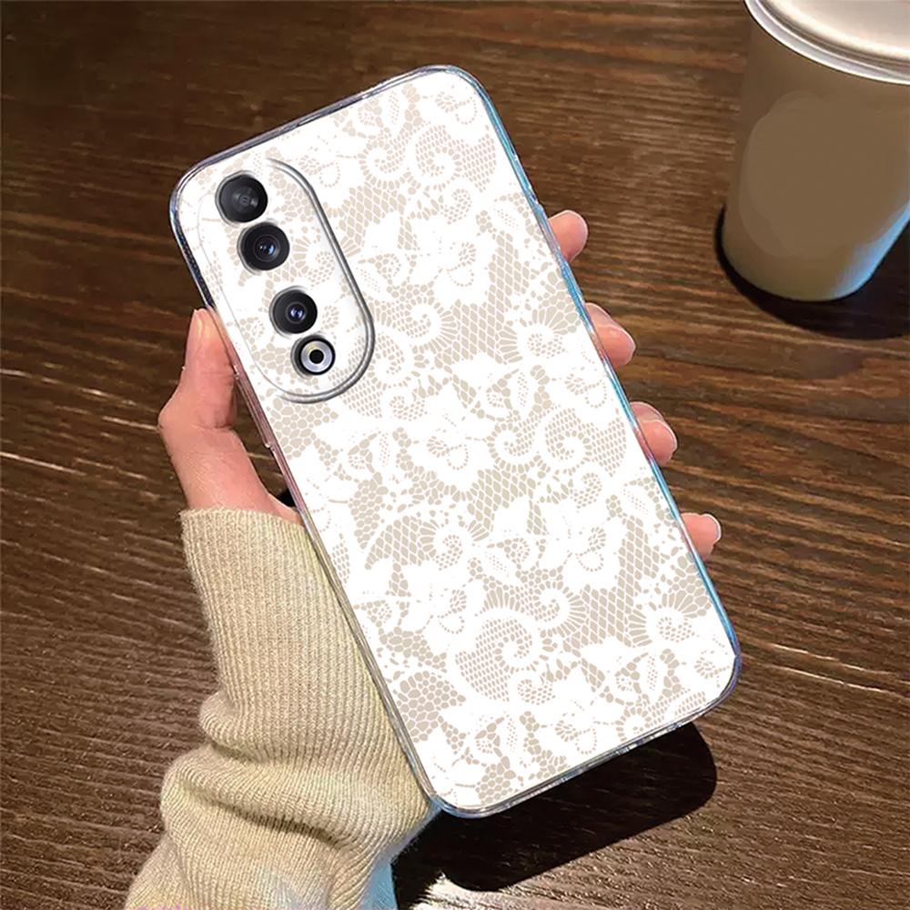 Rose Flower Oil Painting Phone Case For Honor 200 90 Lite X7 70 X8 Transparent Clear Shockproof Cover Romantic Lace Pattern Tpu