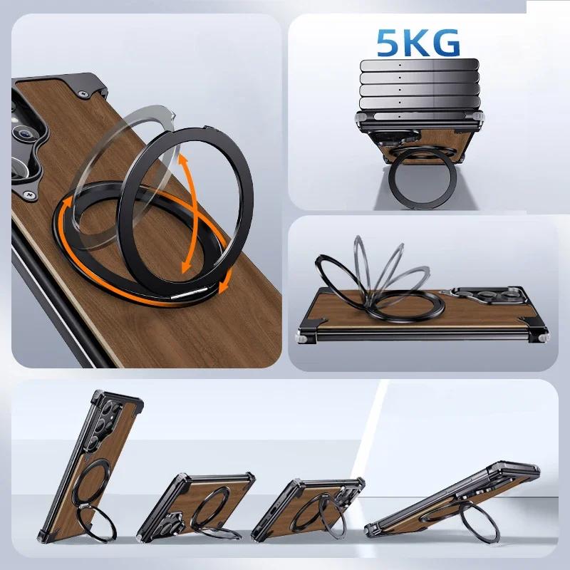 Eary for Samsung Galaxy S25 Ultra S24 Ultra Case with Magsafe Shockproof Protective Phone Cover Unique Wooden Case for Samsung