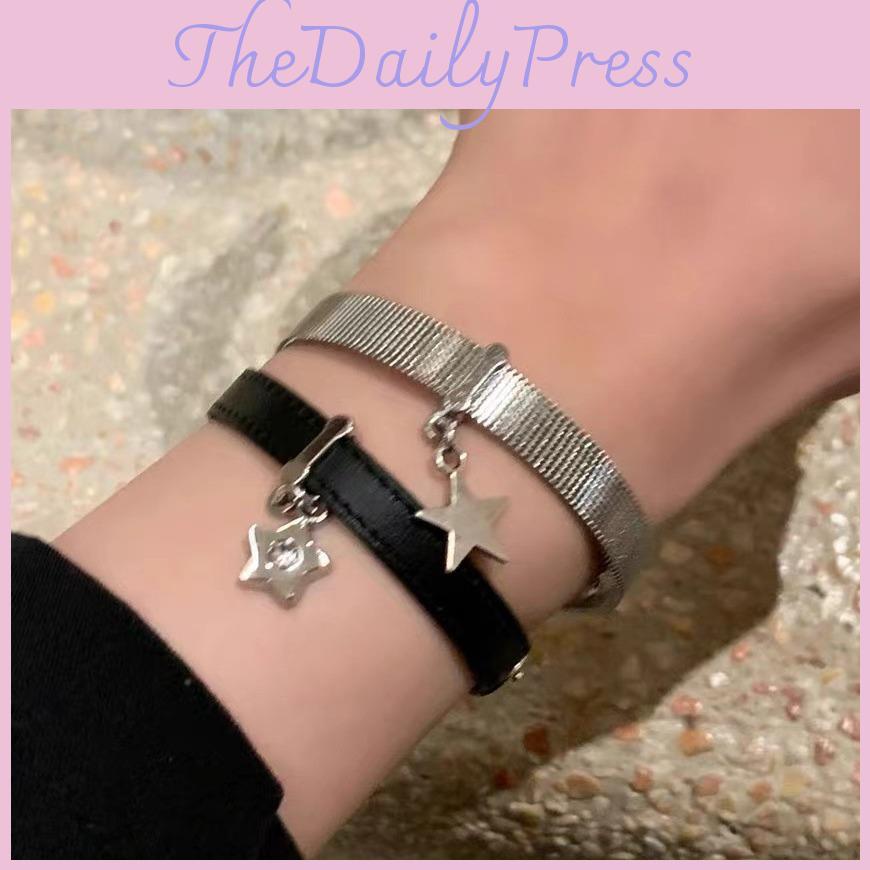 Star Y2k Cool Charm Bracelet Adjustable Leather Wristband 2024 Summer Trend