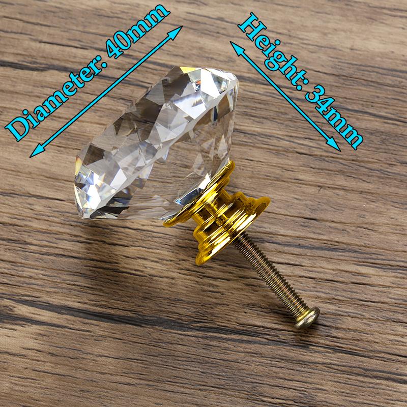 KAK 30mm Diamond Shape Design Crystal Glass Knobs Cupboard Pulls Drawer Knobs Kitchen Cabinet Handles Furniture Handle Hardware