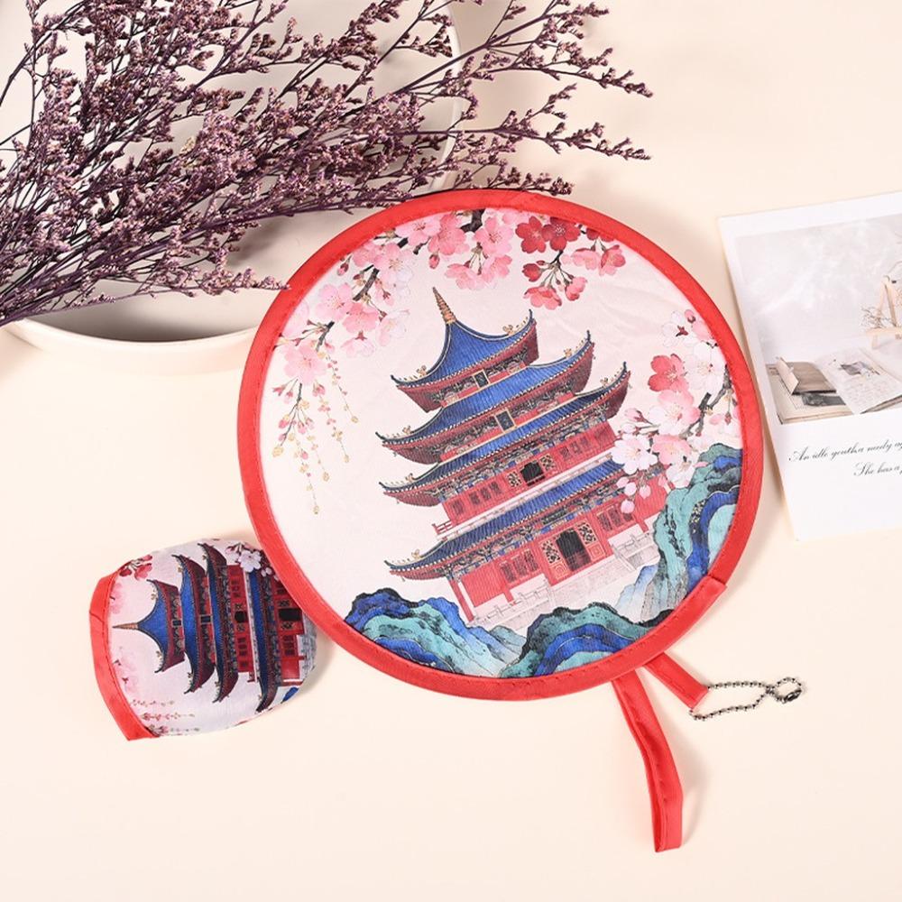 Japanese Oil Painting Portable Cooling Fan Polyester Round Handheld Fan  Campus Travel