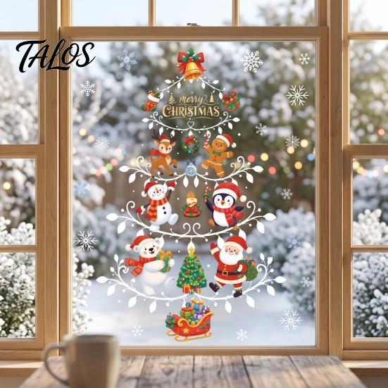 Christmas Window Clings Reusable Clings, Double Sided PVC Static Glass Stickers, Snowman Snowflake Elk Holiday Decals Santa Claus Xmas Tree
