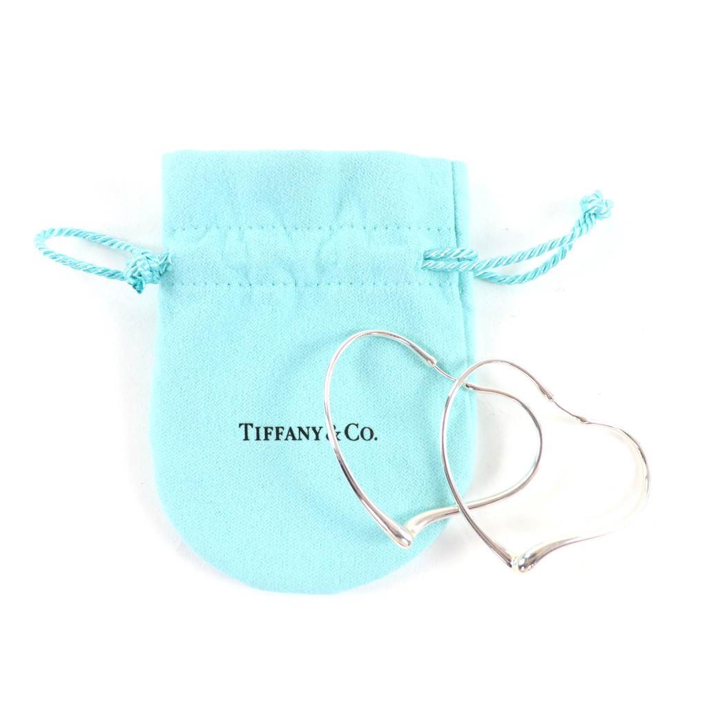 Excellent TIFFANY&Co. Open Heart Hoop Earrings, Medium Silver AG925 Women Used