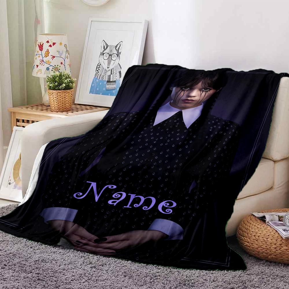 Custom Name Wednesday Theme Printed Blanket - Perfect for Couch, Bed, Travel & Outdoor Use | Machine Washable, Cozy & Durable.