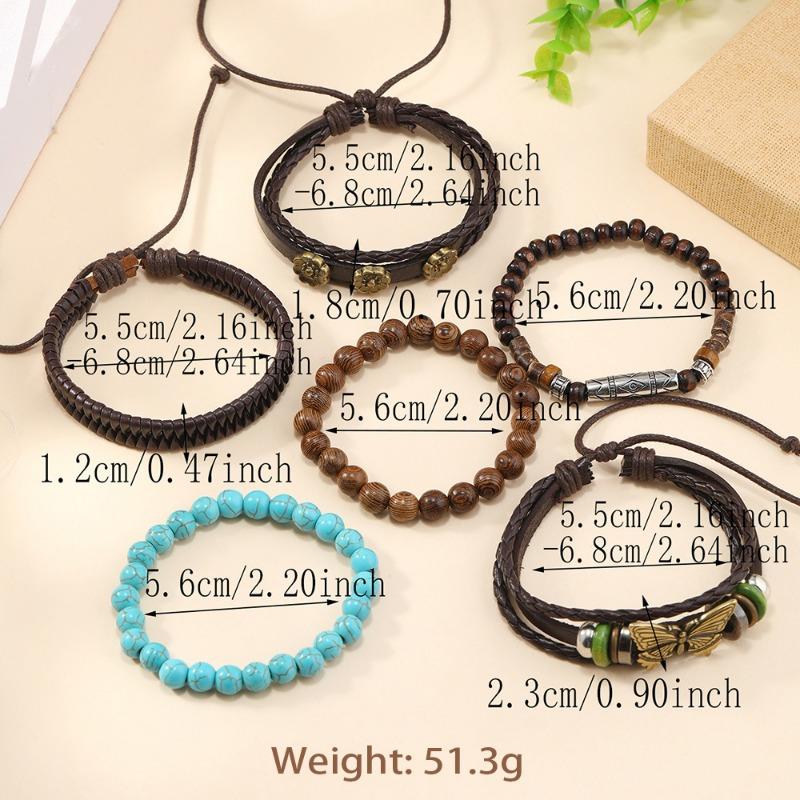 Summer New Hot Fashion Sells Butterfly Plum Blossom Turquoise Chicken Wing Wood Handwoven Personalized Bracelet Six-piece Set