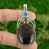 Natural Bloodstone Swiss Blue Topaz Sterling Silver Bezel Trendy Pendant Jewelry