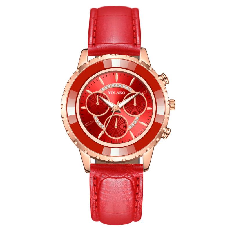 

Популярные модные женские часы с тремя глазами, женские часы с ремешком, кварцевые часы, женские часы красный