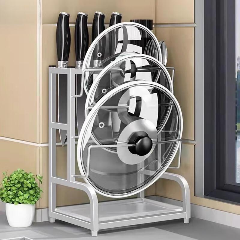 Stainless Steel Kitchen Pot Lid & Utensil Rack