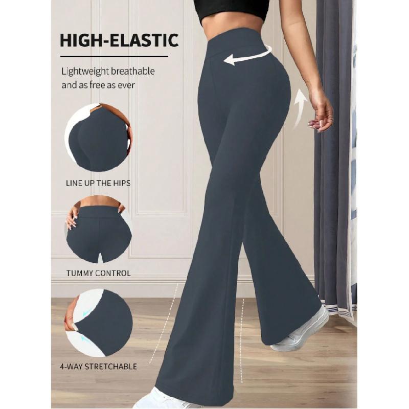 2026 New Solid Color Casual High-Waisted Yoga Pants for Women, Stretchy Sports Flared Pants