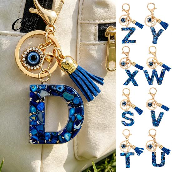 Portable Key Organizer Blue Series Keychain Pendant, Initial Letter Charm Chain with Eyes Tassel Design, A-Z Holder for Bags Backpacks Cars