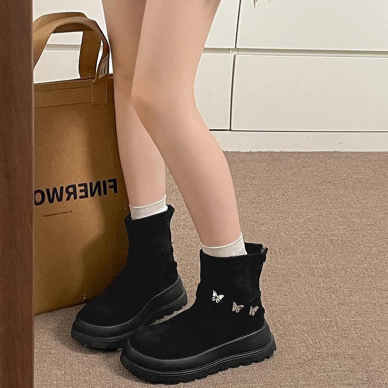 Mode Herbst Winter Dicke Sohle Damen Stiefelette Mode Plateau Damen Prägnante Reißverschlüsse Moderner Kurzer Stiefeletten