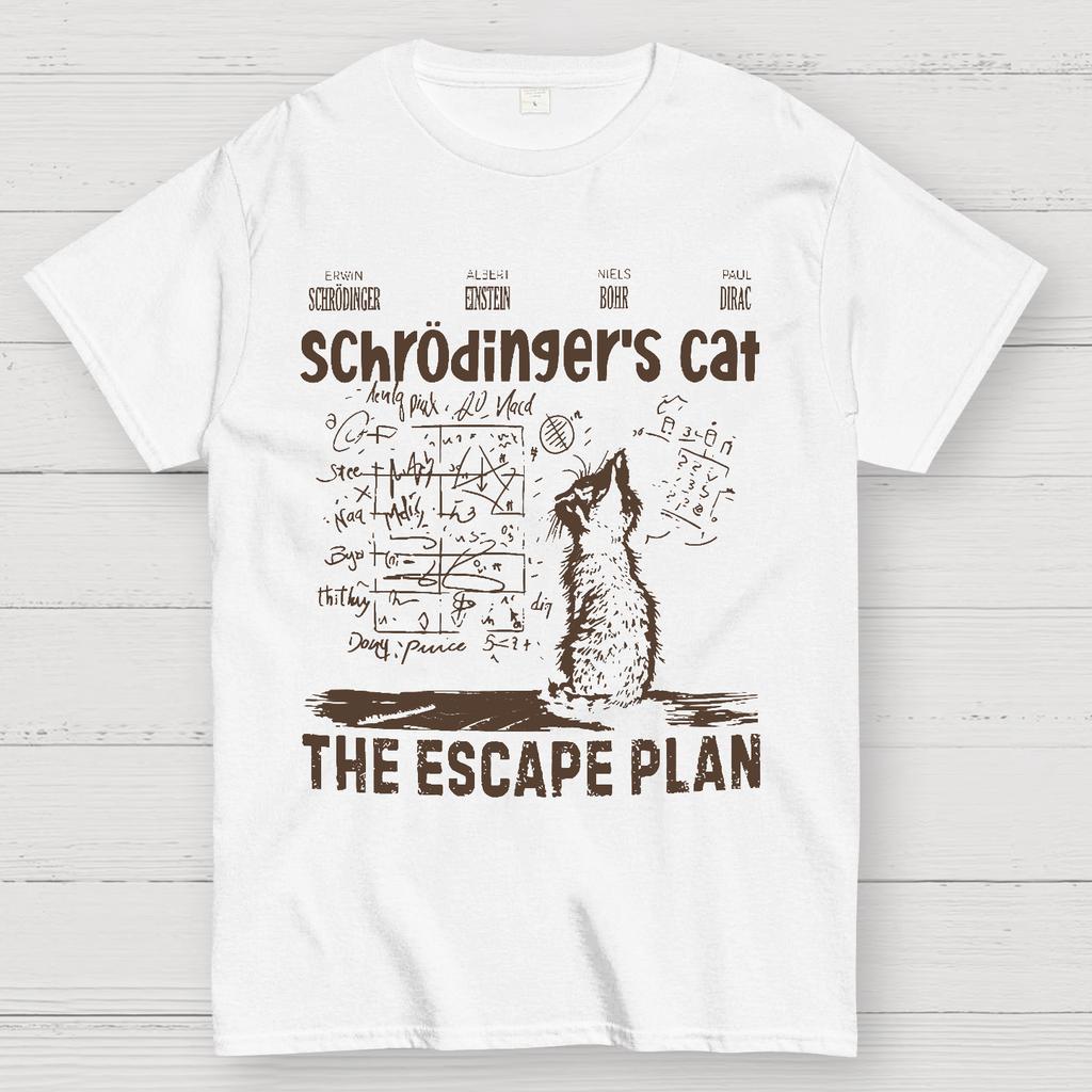 Schrodinger's Cat Escape Plan Interesting Physics Science Unisex Heavyweight 100% Cotton T-shirt