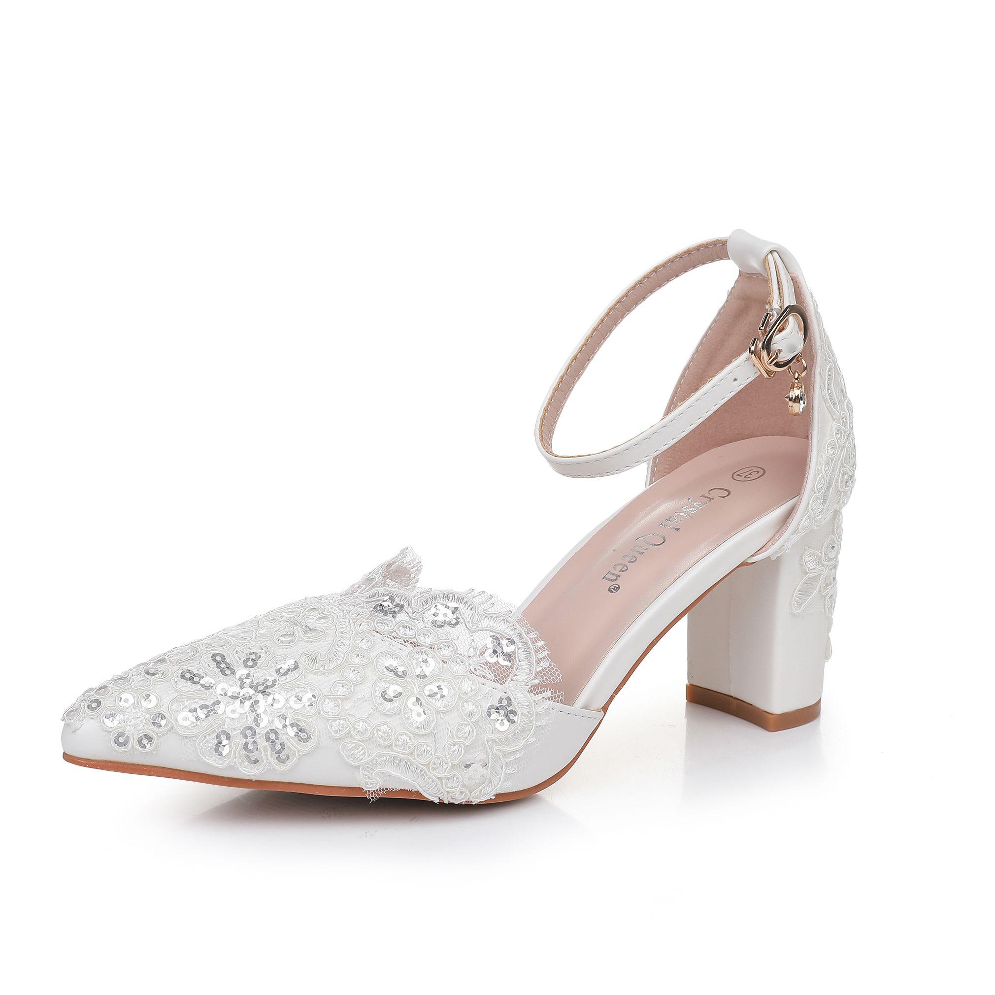 

Женские босоножки с цветочным принтом, остроносые туфли-лодочки, нарядные туфли на высоком квадратном каблуке, белые кружевные свадебные туфли с пайетками 42