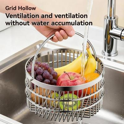 Household Stainless Steel Draining Basket Suitable for Kitchen Draining, Desktop Storage, Vegetables and Fruits Draining Basket