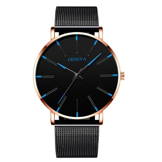 Luxusmode Herren Business Schwarze Uhren Edelstahl Ultraflaches Mesh-Armband Quarz Herren Armbanduhr Lässig Klassische Herrenuhr