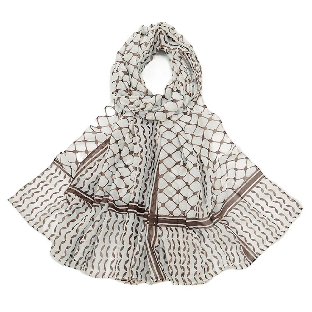 Long Chiffon Hijab Scarf Plaid Print Islamic Headscarf Fashion Keffiyel Headscarf  Party