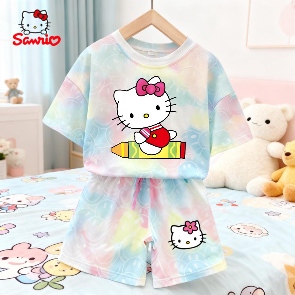 

Літні Кавайні Набори Hello Kitty Дихаючі М які Дитячий Одяг Для Маленьких Дівчаток Милий Мультяшний 3D Принт Короткий Рукав Тонкий Дво peças 120