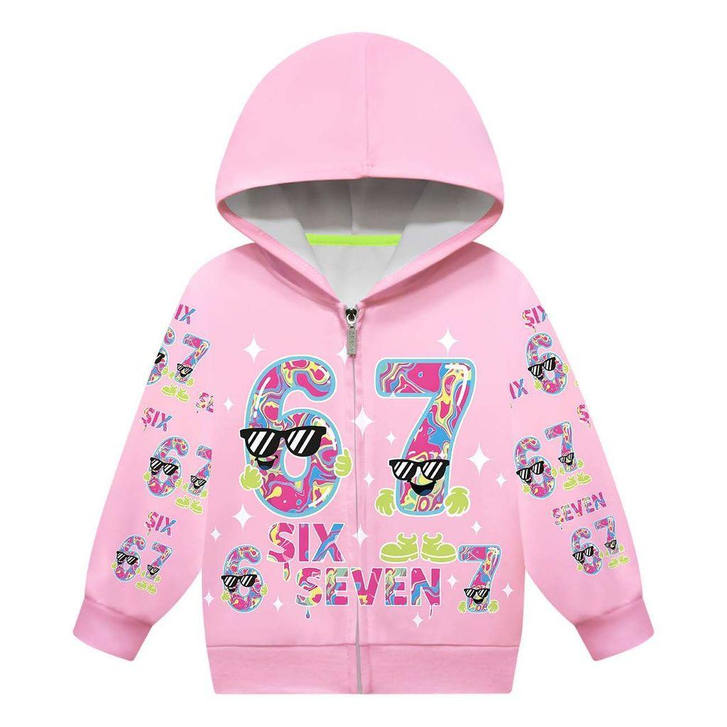 Mehrfarbige Mädchen Steal a Brainrot 67 Aufdruck Kapuzen-Reißverschluss Langarm Jacke