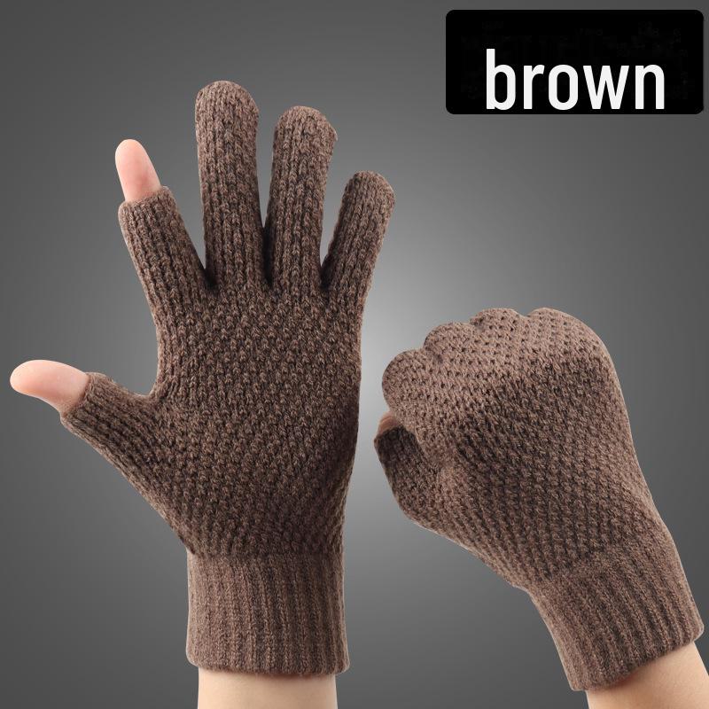 Thickened Velvet Two-Finger Woolen Winter Gloves for Men & Women, Warm & Elastic for Outdoor Driving