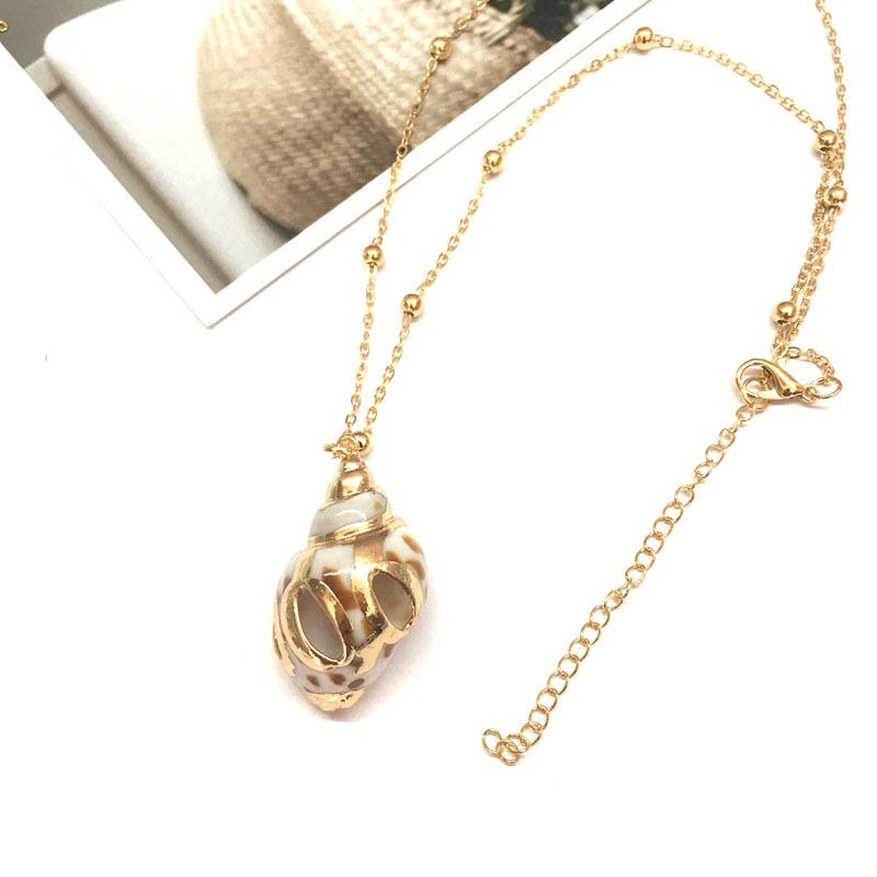 Natural Gold-Plated Conch Pendant Necklace - Colorful Shell & Clavicle Design