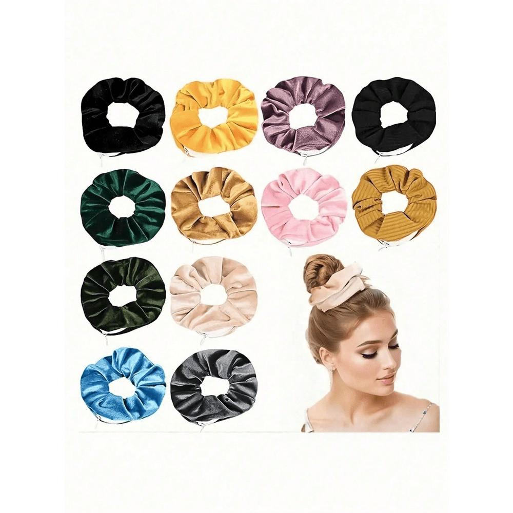 1 pezzo Scrunchies da tasca Elastici per capelli con tasca nascosta con cerniera Porta coda di cavallo Scrunchy, Scrunchies da tasca con cerniera in velluto, Elastico per capelli elegante in tessuto